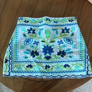 Floral Embroidered Skirt - Blue and Green